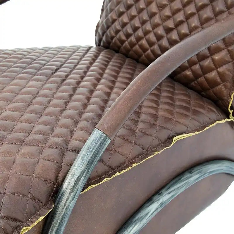 Brown Tufted Leather Accent Chair with Cast Iron Base