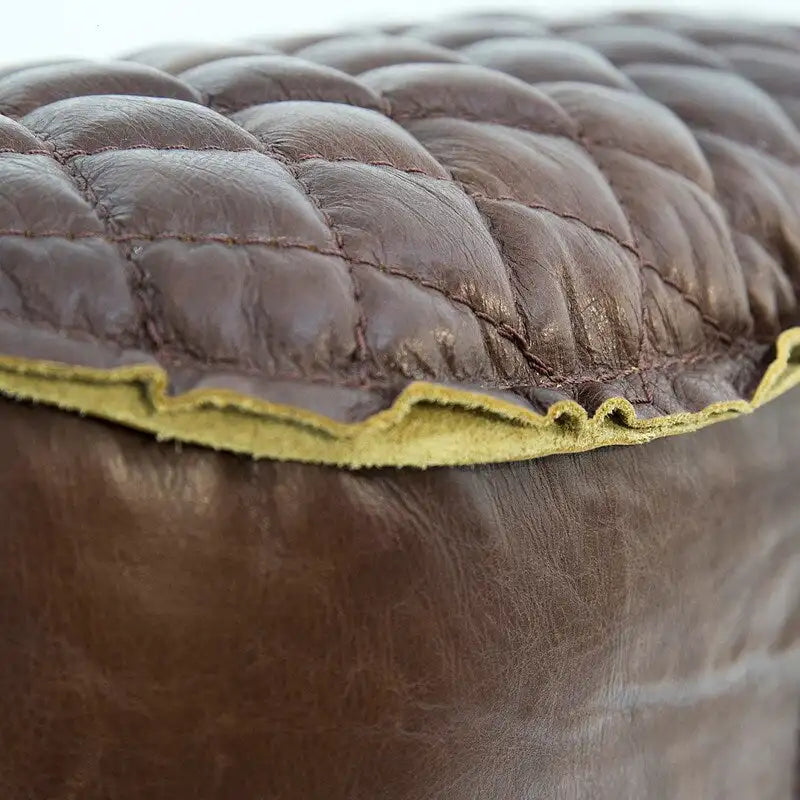 Brown Tufted Leather Accent Chair with Cast Iron Base