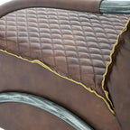 Brown Tufted Leather Accent Chair with Cast Iron Base