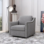 Grey Swivel Accent Chair - Linen Blend with Black Metal Base