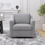 Grey Swivel Accent Chair - Linen Blend with Black Metal Base