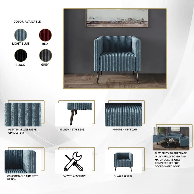 Black Velvet Upholstered Accent Chair with Metal Legs