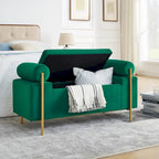 Storage Bench with Cylindrical Arms - Linen Upholstered Ottoman