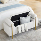 Storage Bench with Cylindrical Arms - Linen Upholstered Ottoman