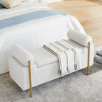 Storage Bench with Cylindrical Arms - Linen Upholstered Ottoman