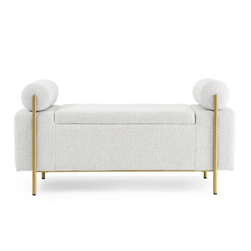 Storage Bench with Cylindrical Arms - Linen Upholstered Ottoman