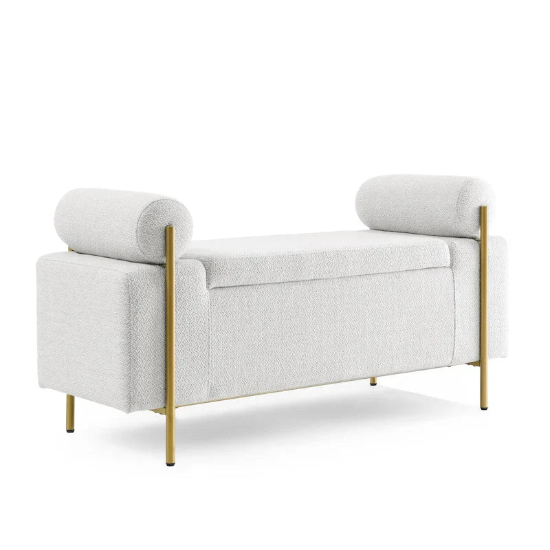Storage Bench with Cylindrical Arms - Linen Upholstered Ottoman