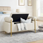 Storage Bench with Cylindrical Arms - Linen Upholstered Ottoman