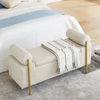 Storage Bench with Cylindrical Arms - Linen Upholstered Ottoman
