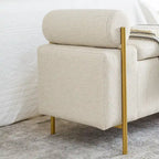 Storage Bench with Cylindrical Arms - Linen Upholstered Ottoman