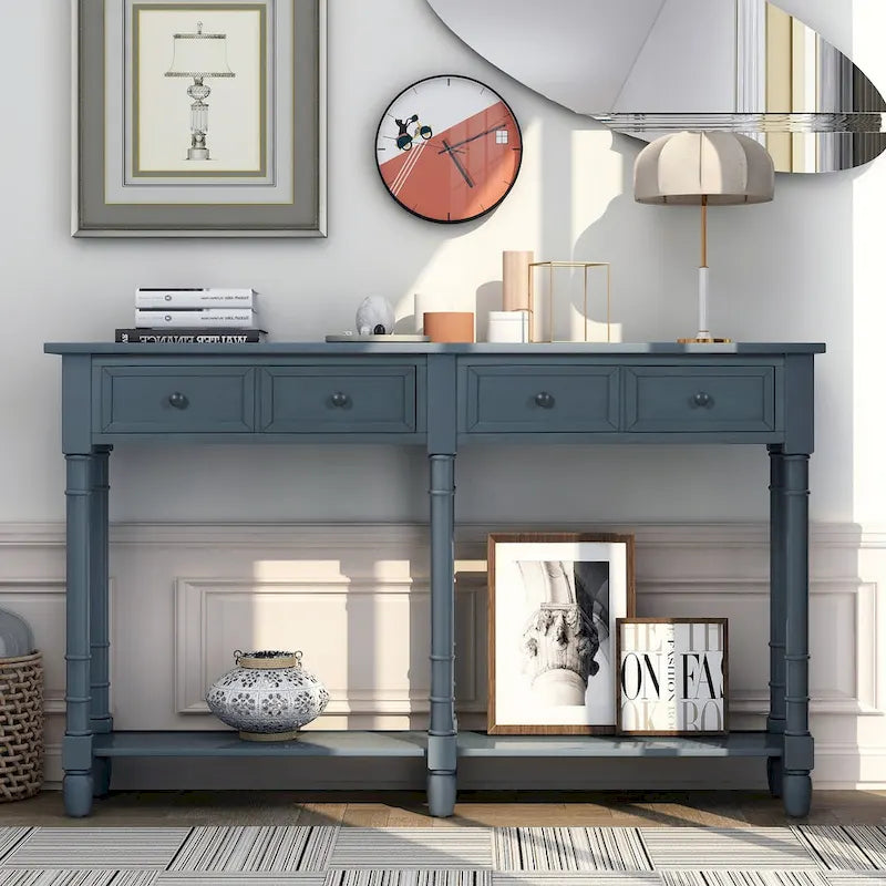 Black Console Table with 2 Drawers and Bottom Shelf