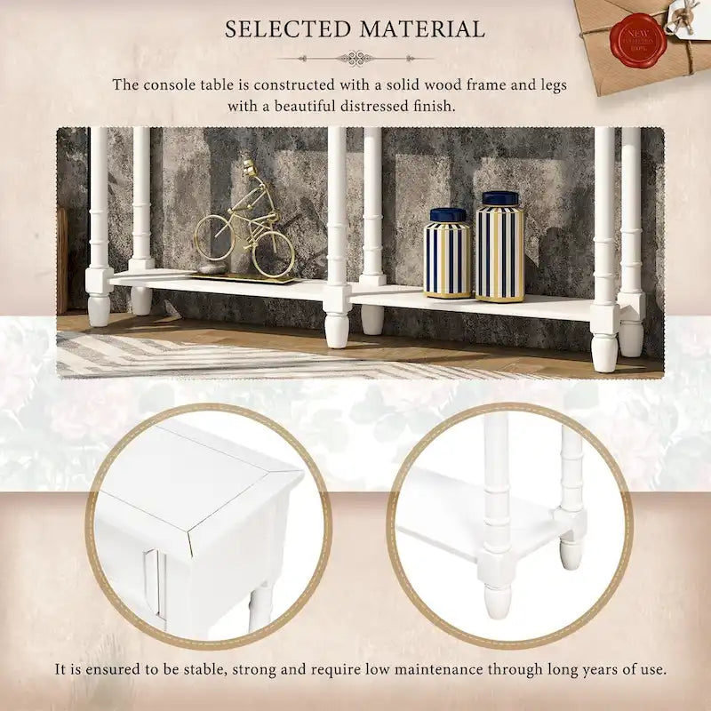 Black Console Table with 2 Drawers and Bottom Shelf