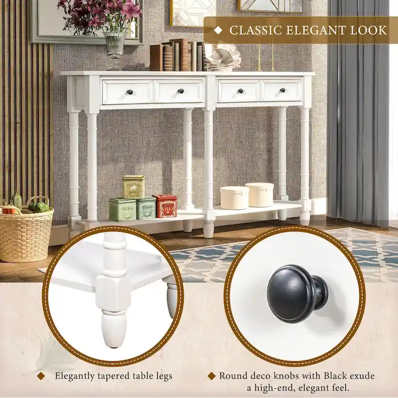 Black Console Table with 2 Drawers and Bottom Shelf