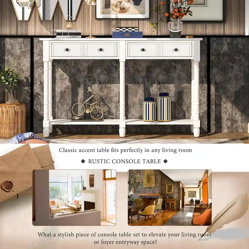 Black Console Table with 2 Drawers and Bottom Shelf