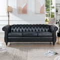 Brown Faux Leather Chesterfield Sofa for 3 People with Rolled Arms