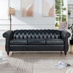 Brown Faux Leather Chesterfield Sofa for 3 People with Rolled Arms