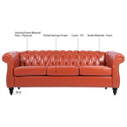Brown Faux Leather Chesterfield Sofa for 3 People with Rolled Arms
