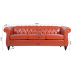 Brown Faux Leather Chesterfield Sofa for 3 People with Rolled Arms