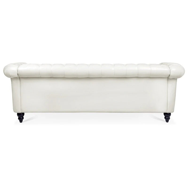 Brown Faux Leather Chesterfield Sofa for 3 People with Rolled Arms