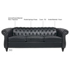 Brown Faux Leather Chesterfield Sofa for 3 People with Rolled Arms