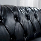Brown Faux Leather Chesterfield Sofa for 3 People with Rolled Arms
