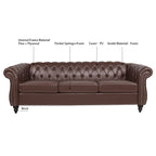 Brown Faux Leather Chesterfield Sofa for 3 People with Rolled Arms