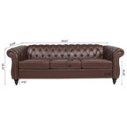 Brown Faux Leather Chesterfield Sofa for 3 People with Rolled Arms