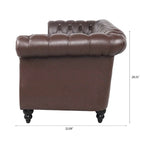 Brown Faux Leather Chesterfield Sofa for 3 People with Rolled Arms