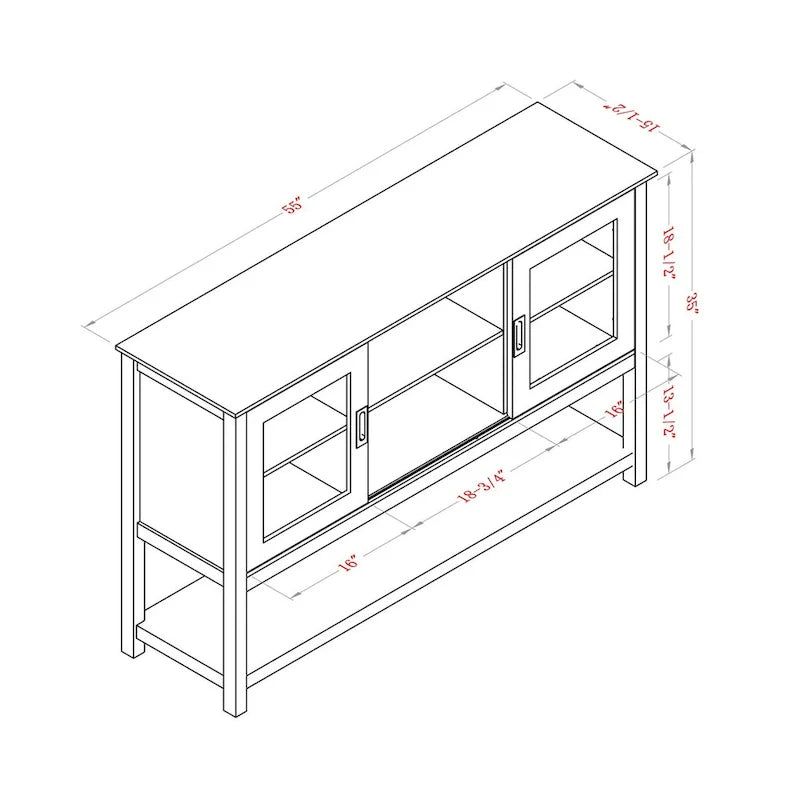 Grey Buffet Table for 4-6 People with Glass Sliding Doors
