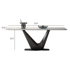White Rectangular Dining Table for 6 with Black V-Shaped Steel Legs