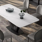 White Rectangular Dining Table for 6 with Black V-Shaped Steel Legs