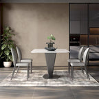White Rectangular Dining Table for 6 with Black V-Shaped Steel Legs