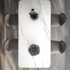 White Rectangular Dining Table for 6 with Black V-Shaped Steel Legs