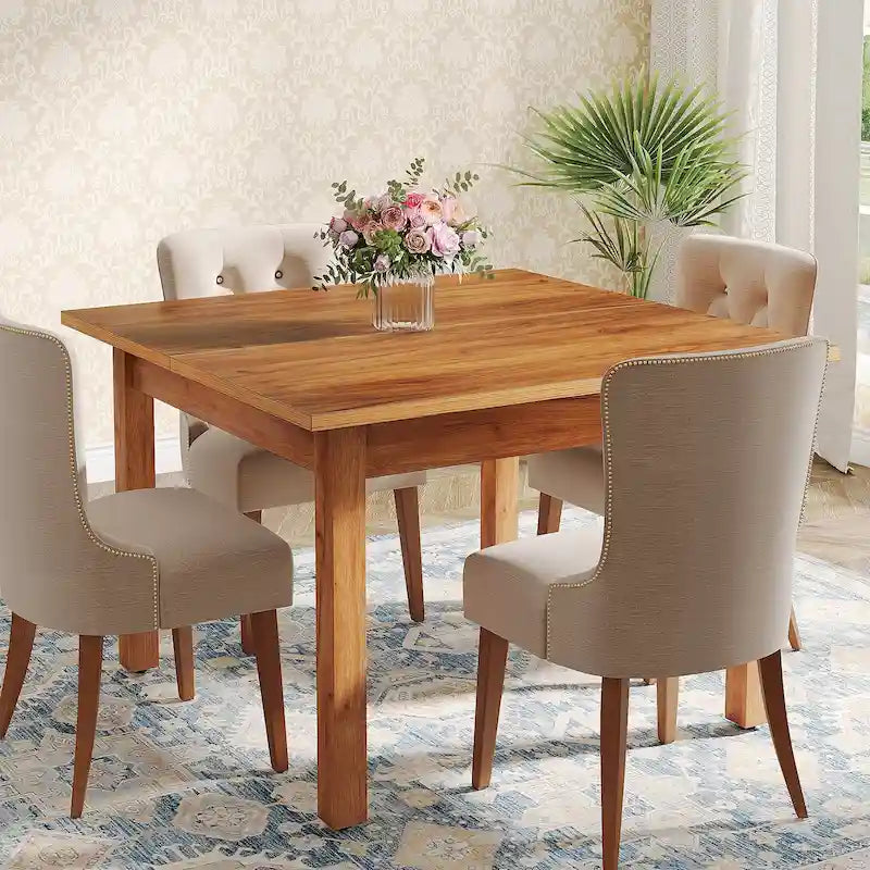 Rustic Brown Square Dining Table for 2-4 with Solid Wood Legs