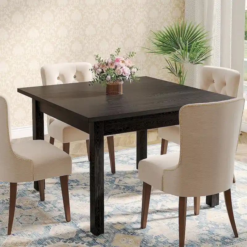 Rustic Brown Square Dining Table for 2-4 with Solid Wood Legs