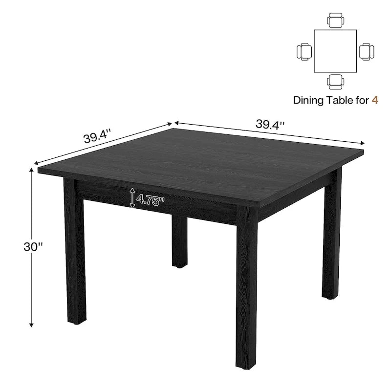 Brown / Black Square Dining Table – Cracked Oak Finish, Solid Wood Legs, Seats 2–4