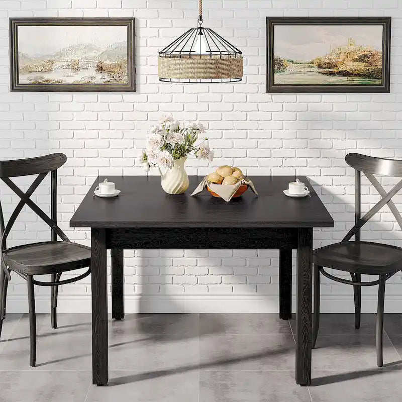 Brown / Black Square Dining Table – Cracked Oak Finish, Solid Wood Legs, Seats 2–4