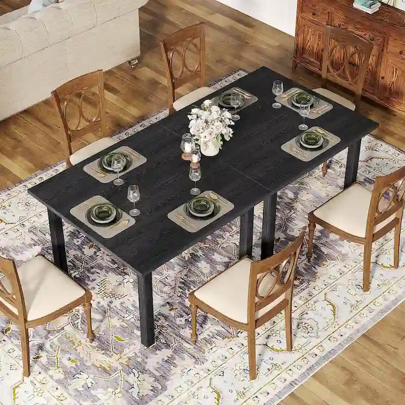 Brown / Black Square Dining Table – Cracked Oak Finish, Solid Wood Legs, Seats 2–4
