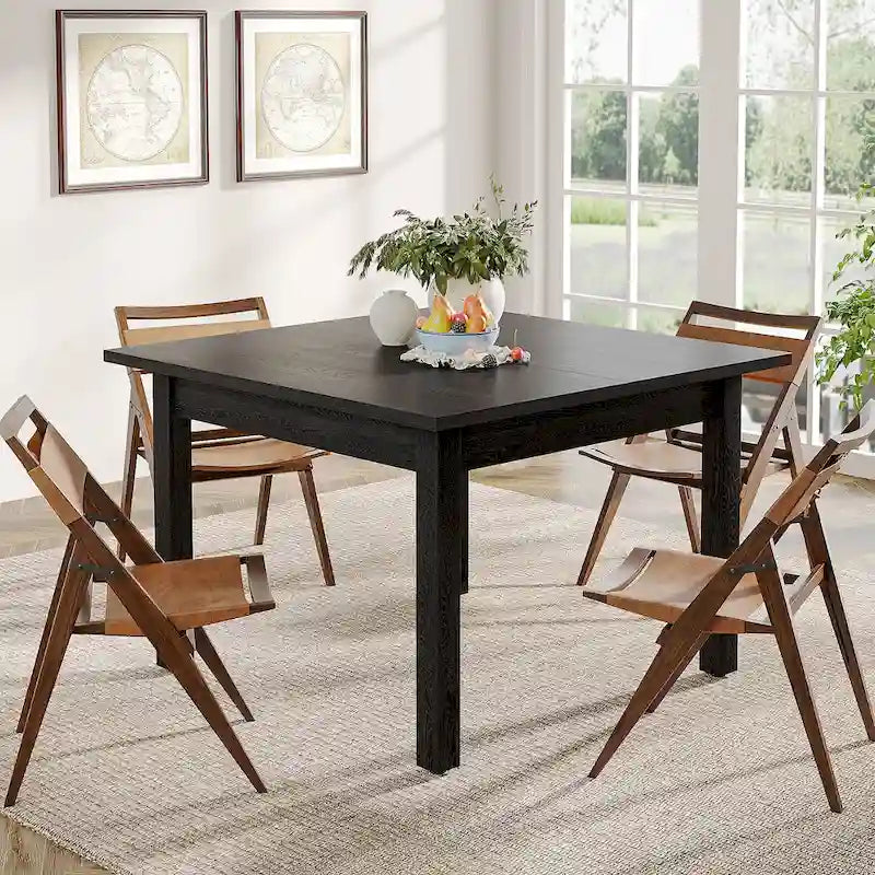 Brown / Black Square Dining Table – Cracked Oak Finish, Solid Wood Legs, Seats 2–4
