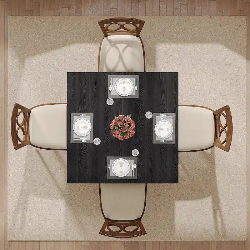 Brown / Black Square Dining Table – Cracked Oak Finish, Solid Wood Legs, Seats 2–4