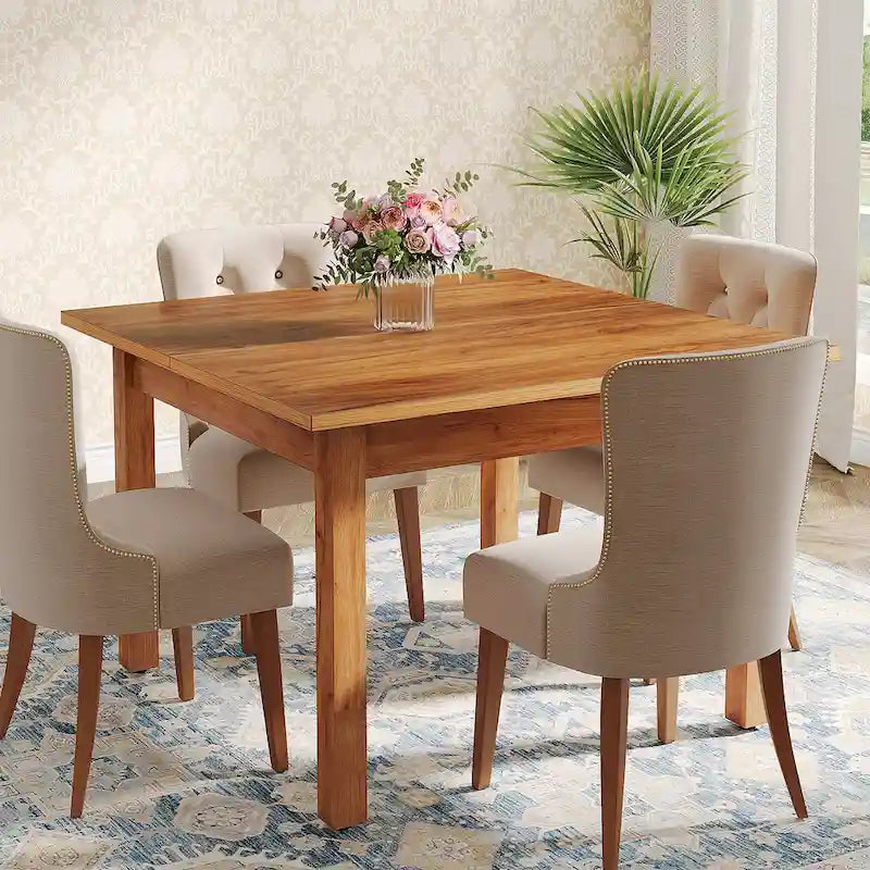 Brown / Black Square Dining Table – Cracked Oak Finish, Solid Wood Legs, Seats 2–4
