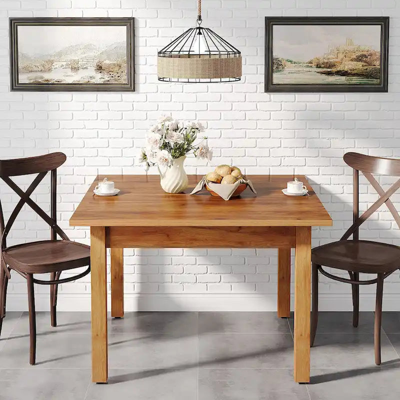 Brown / Black Square Dining Table – Cracked Oak Finish, Solid Wood Legs, Seats 2–4
