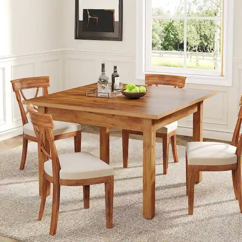 Brown / Black Square Dining Table – Cracked Oak Finish, Solid Wood Legs, Seats 2–4