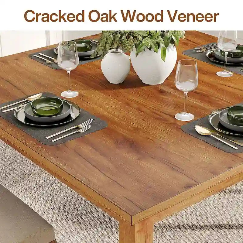 Brown / Black Square Dining Table – Cracked Oak Finish, Solid Wood Legs, Seats 2–4