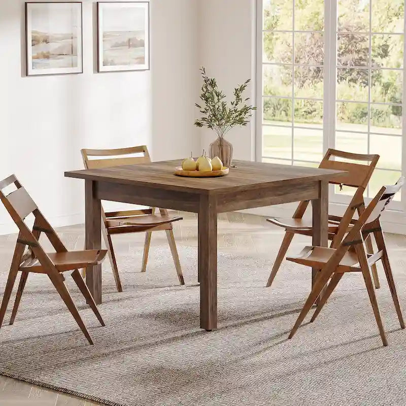 Brown / Black Square Dining Table – Cracked Oak Finish, Solid Wood Legs, Seats 2–4