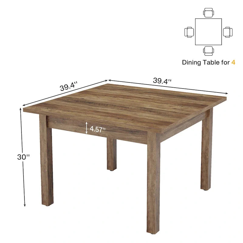 Brown / Black Square Dining Table – Cracked Oak Finish, Solid Wood Legs, Seats 2–4
