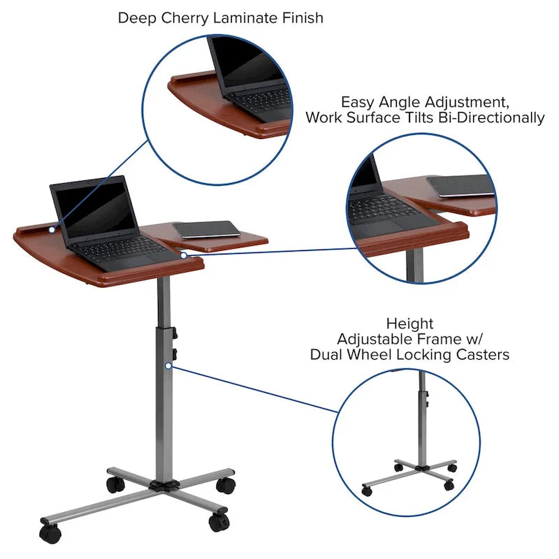 Mobile Laptop Desk - Cherry Top - Height Adjustable