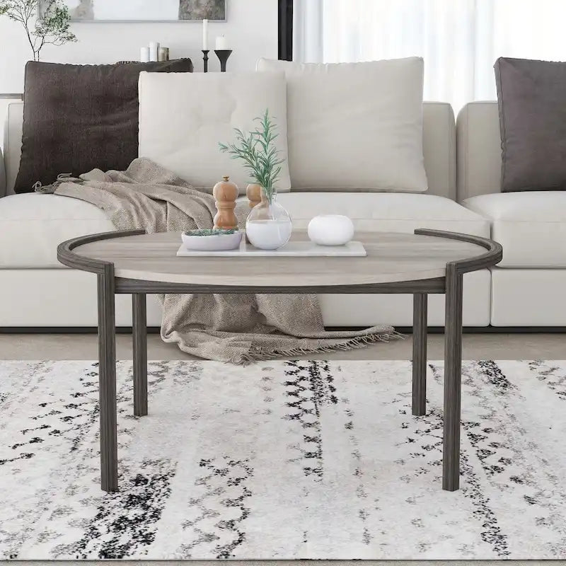 Round Coffee Table, Light Grey, Steel Frame