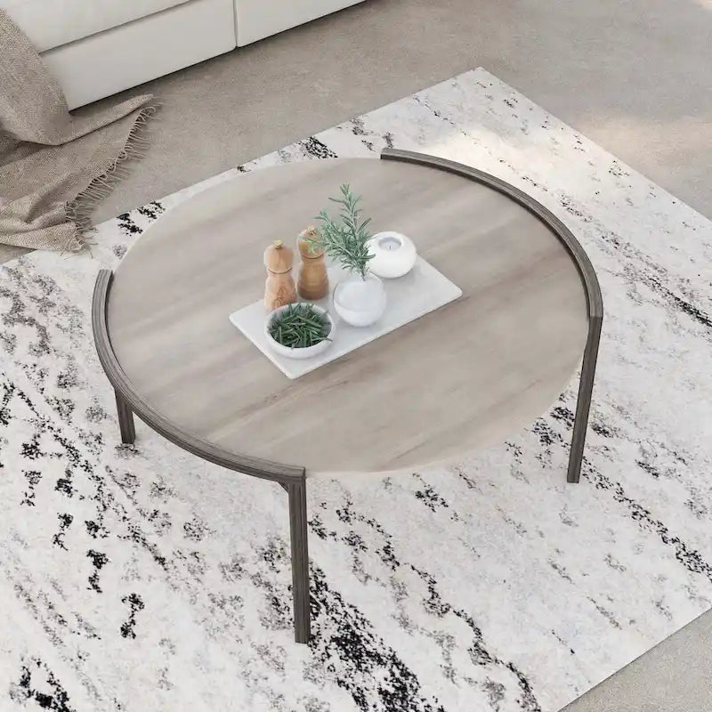Round Coffee Table, Light Grey, Steel Frame