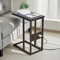 Black C-Shaped Side Table with USB Charging Station